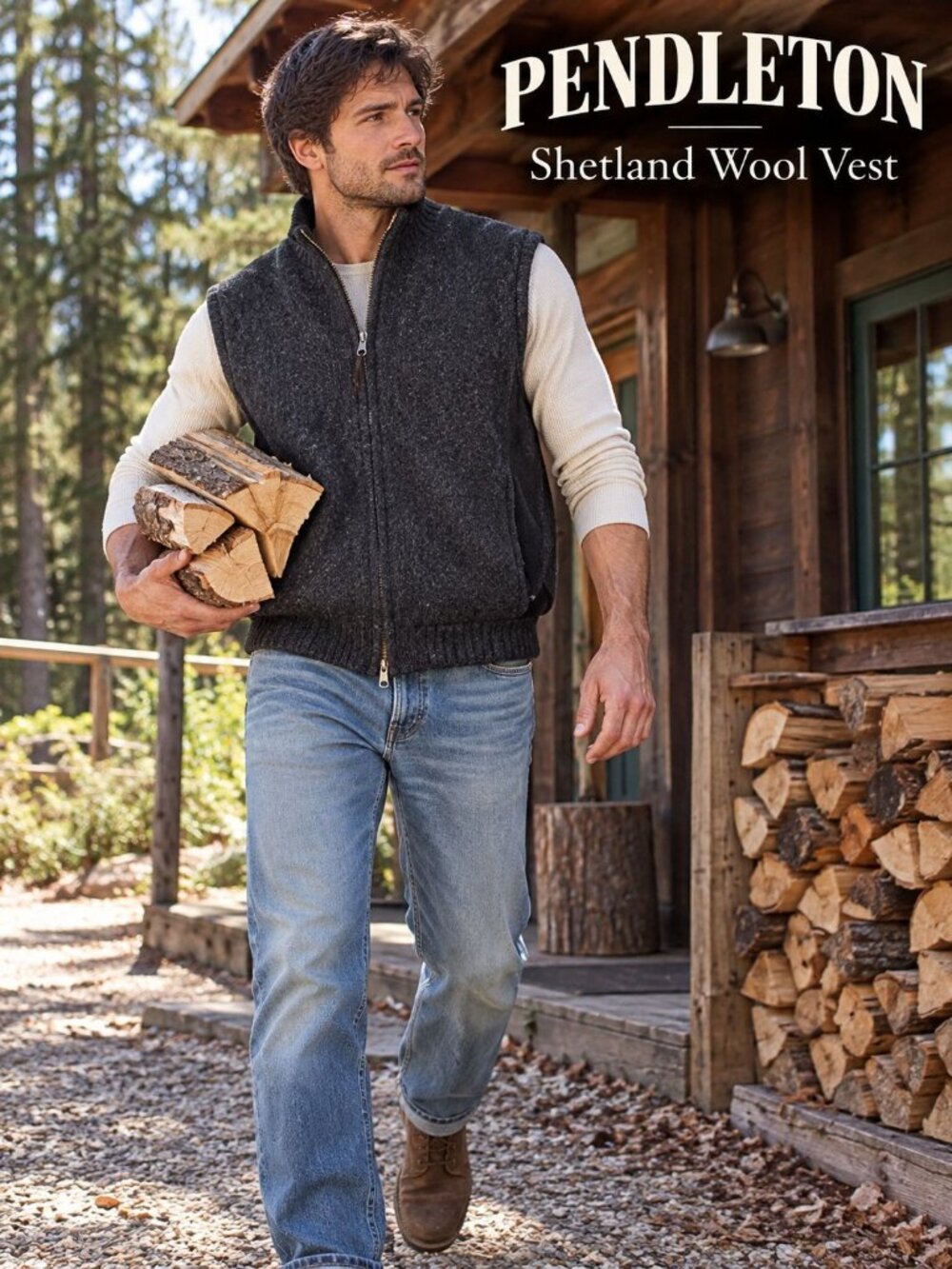 Pendleton Shetland Wool Vest XXL Charcoal Full Zip Lined Mock Neck Heritage